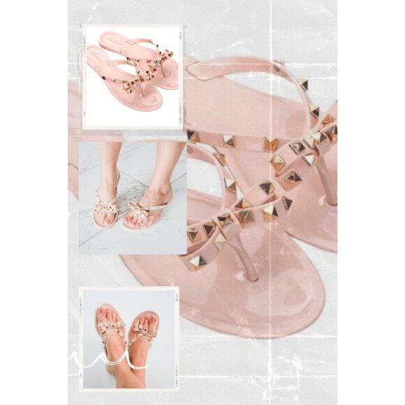 Fashion Jelly Sandals With Studded Bow Women's 7-8 (UK 37) Blush Color Casual Su - Picture 1 of 4